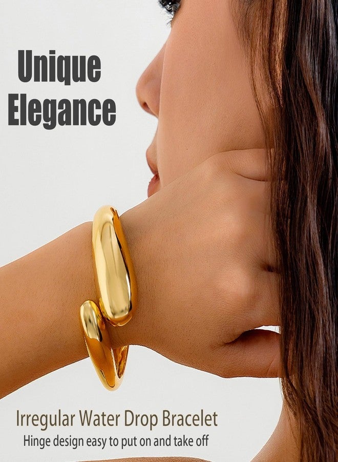 OXWIND Chunky Gold Bracelet - 3pcs Gold Cuff Bangles for Women Trendy Cuff Bracelets Wide Thick Gold Bangles Non Tarnish Jewelry, 3 Packs (Gold) - Image 2